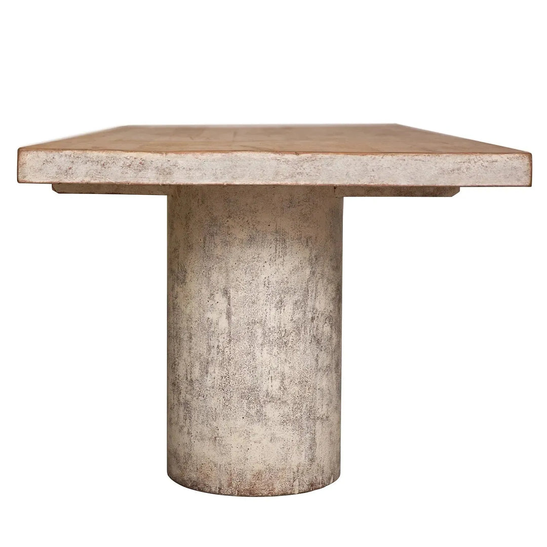 Rustic pine wood dining table barn in real life style.