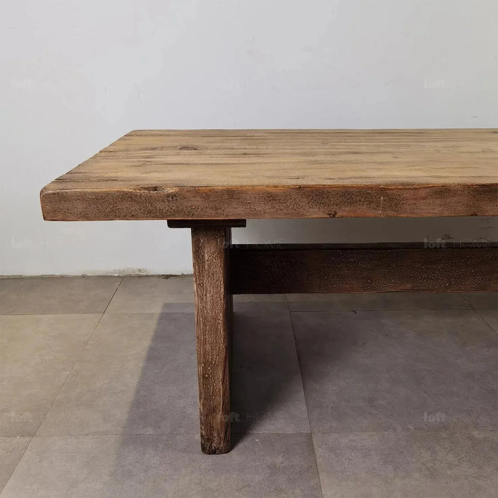 Rustic pine wood dining table dock environmental situation.