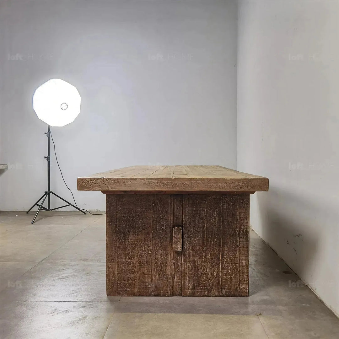 Rustic pine wood dining table dock detail 1.