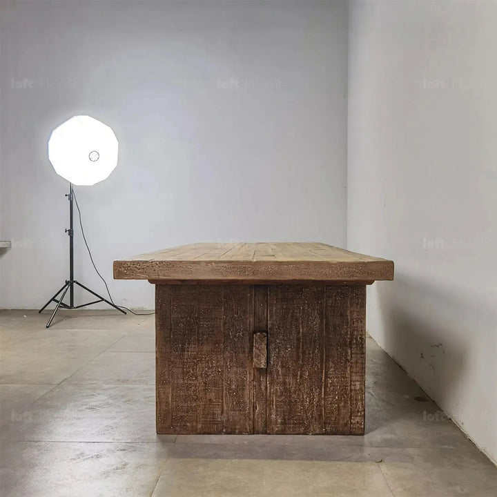 Rustic pine wood dining table dock detail 1.