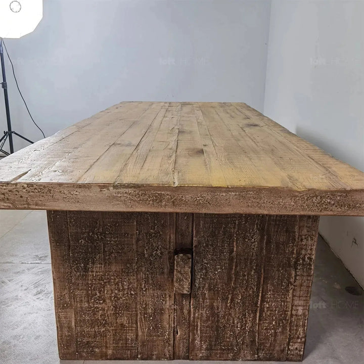 Rustic pine wood dining table dock detail 2.