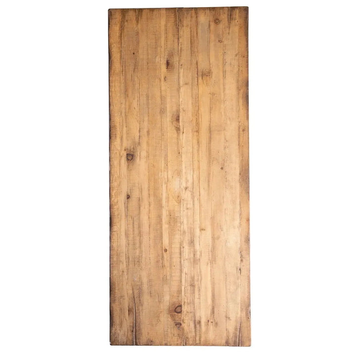 Rustic pine wood dining table dock in real life style.