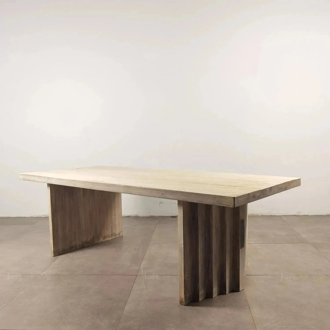 Rustic pine wood dining table lodge in still life.