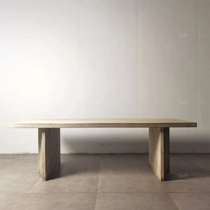 Rustic pine wood dining table lodge in details.