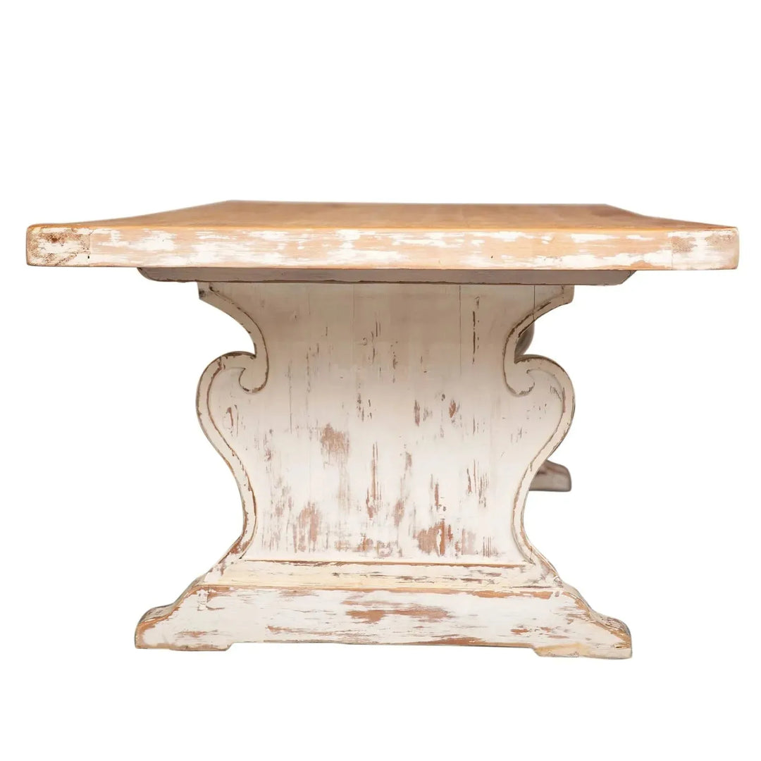 Rustic pine wood dining table pastoral with context.