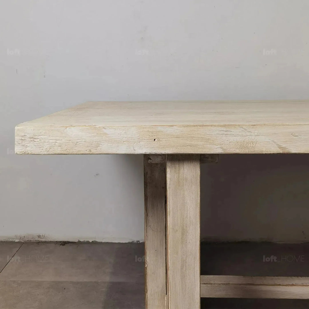 Rustic pine wood dining table pixie in details.