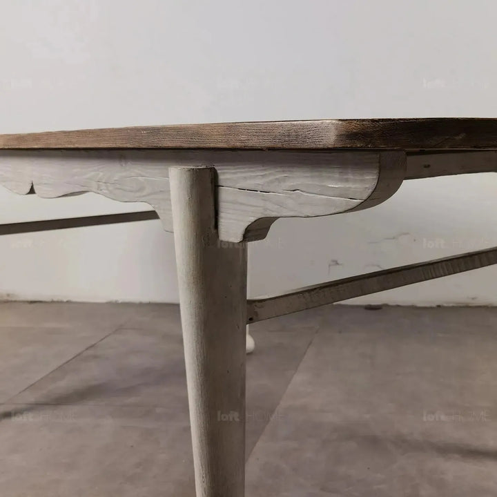 Rustic pine wood dining table shore in still life.