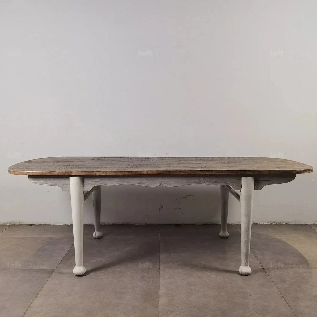 Rustic pine wood dining table shore in details.