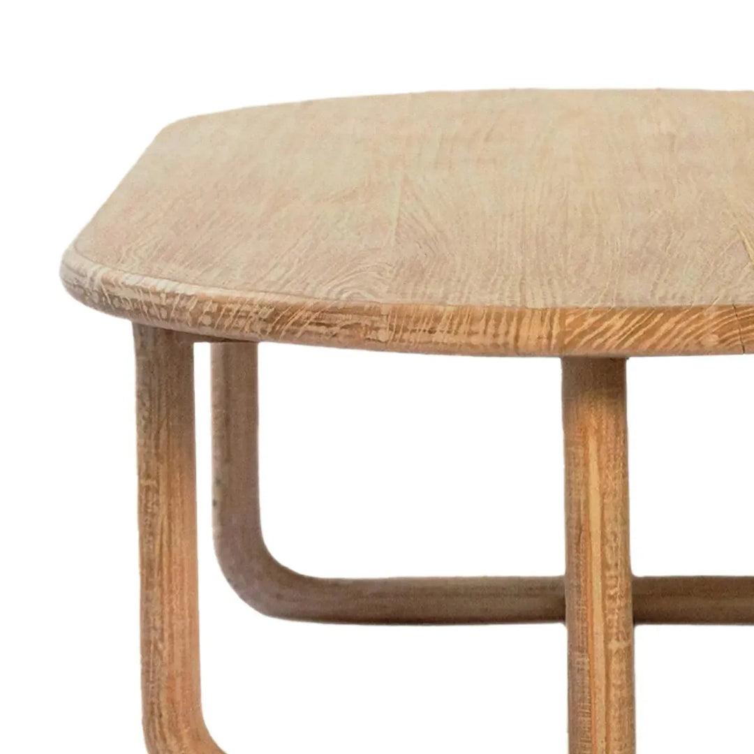 Rustic pine wood coffee table kokoro in panoramic view.