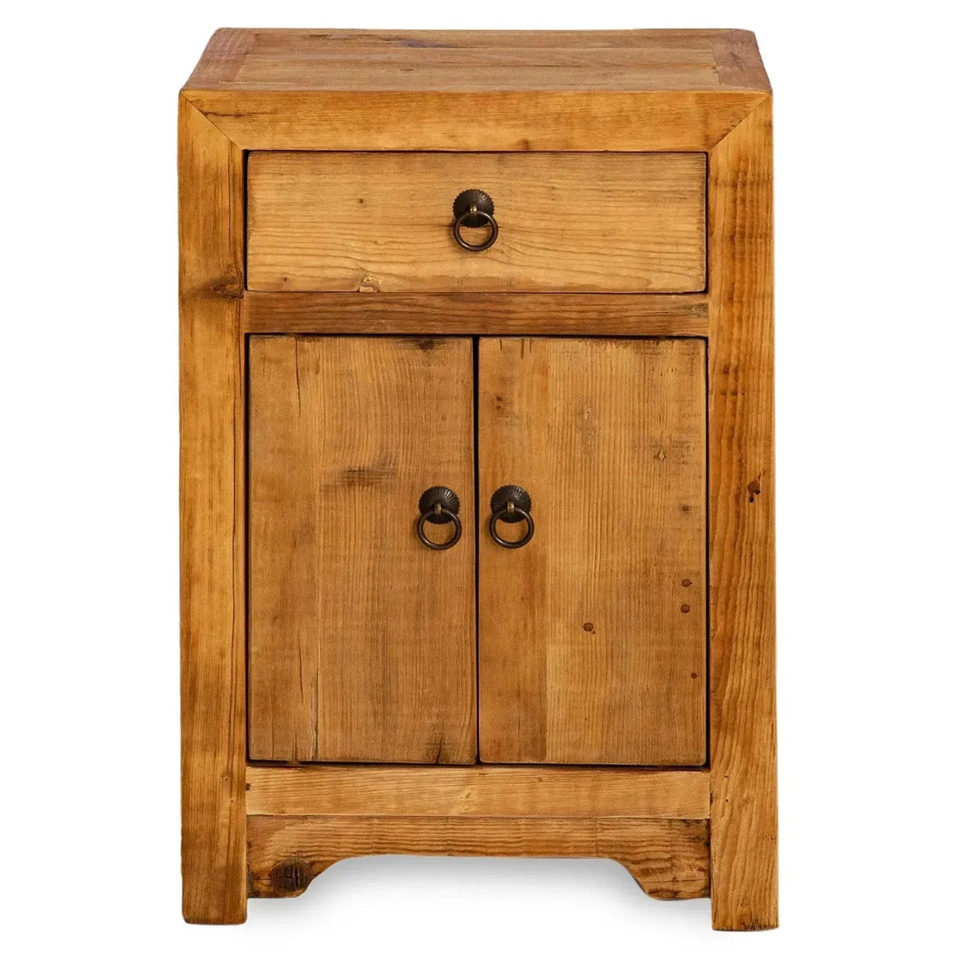 Rustic pine wood storage drawer cabinet tranquility in white background.