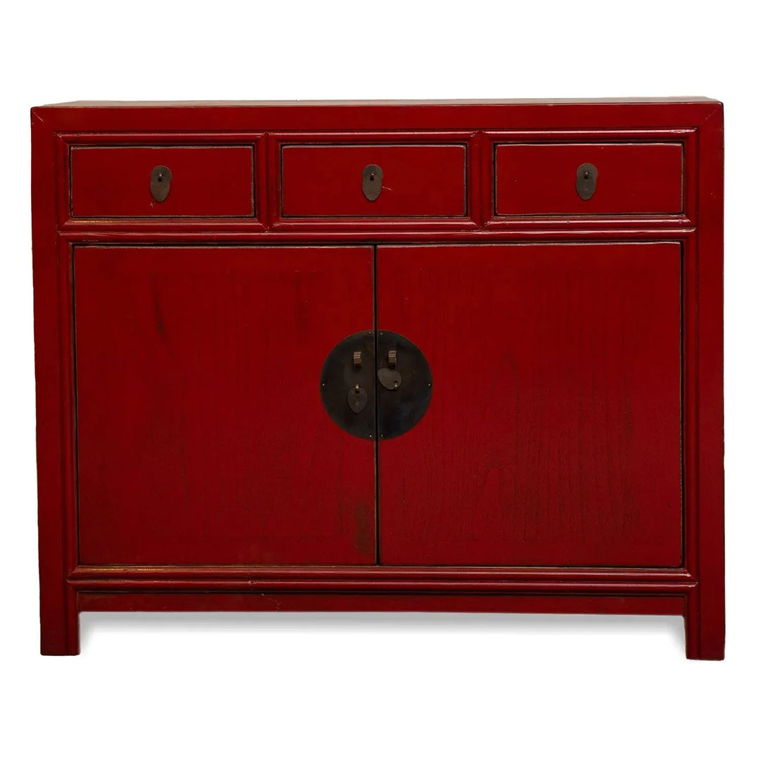 Rustic pine wood storage cabinet legacy in white background.