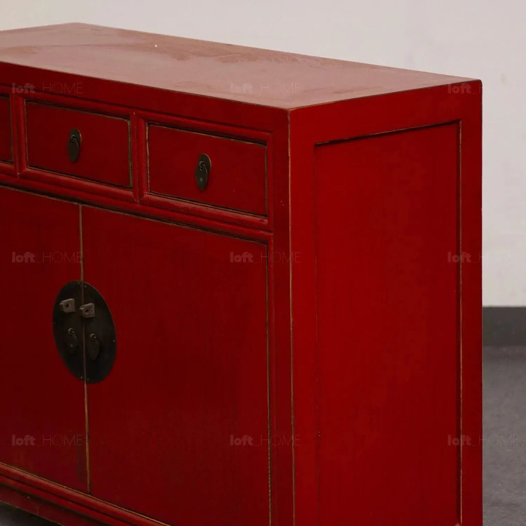 Rustic pine wood storage cabinet legacy in panoramic view.