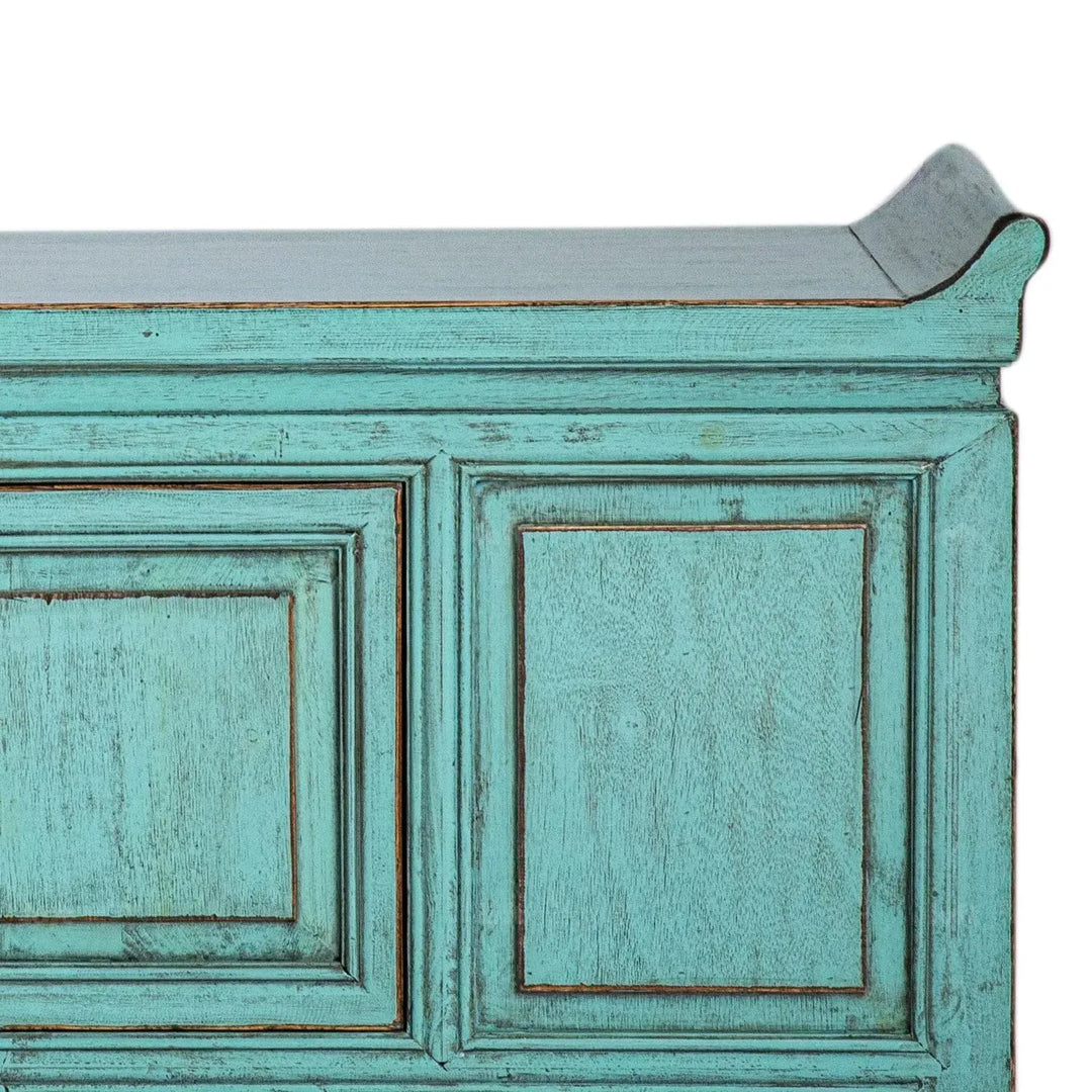 Rustic pine wood tv console whispers in close up details.