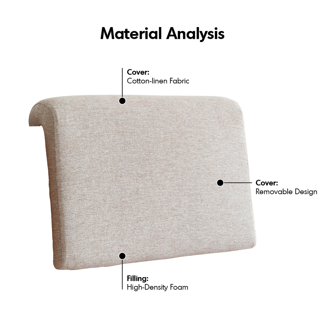 Scandinavian fabric bed panel headboard cushion ease in close up details.