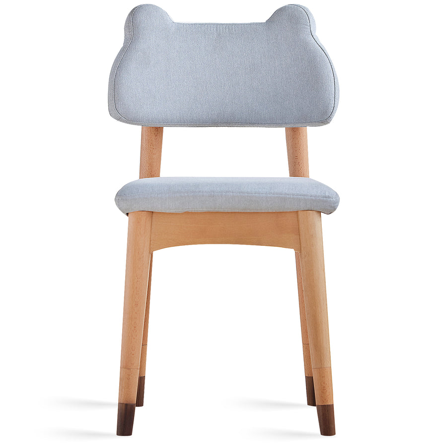 Scandinavian beech wood mixed weave fabric kids dining chair cat in white background.