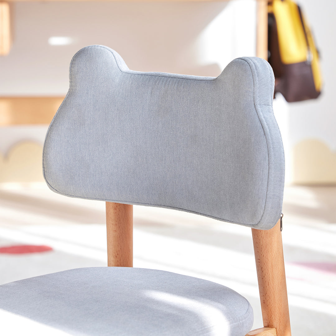 Scandinavian beech wood mixed weave fabric kids dining chair cat detail 4.