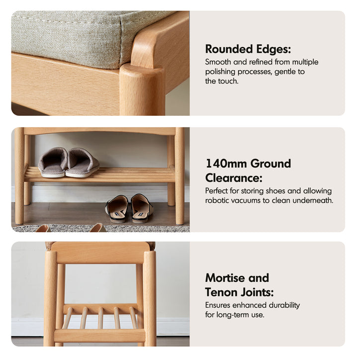 Scandinavian beech wood mixed weave fabric bench step environmental situation.