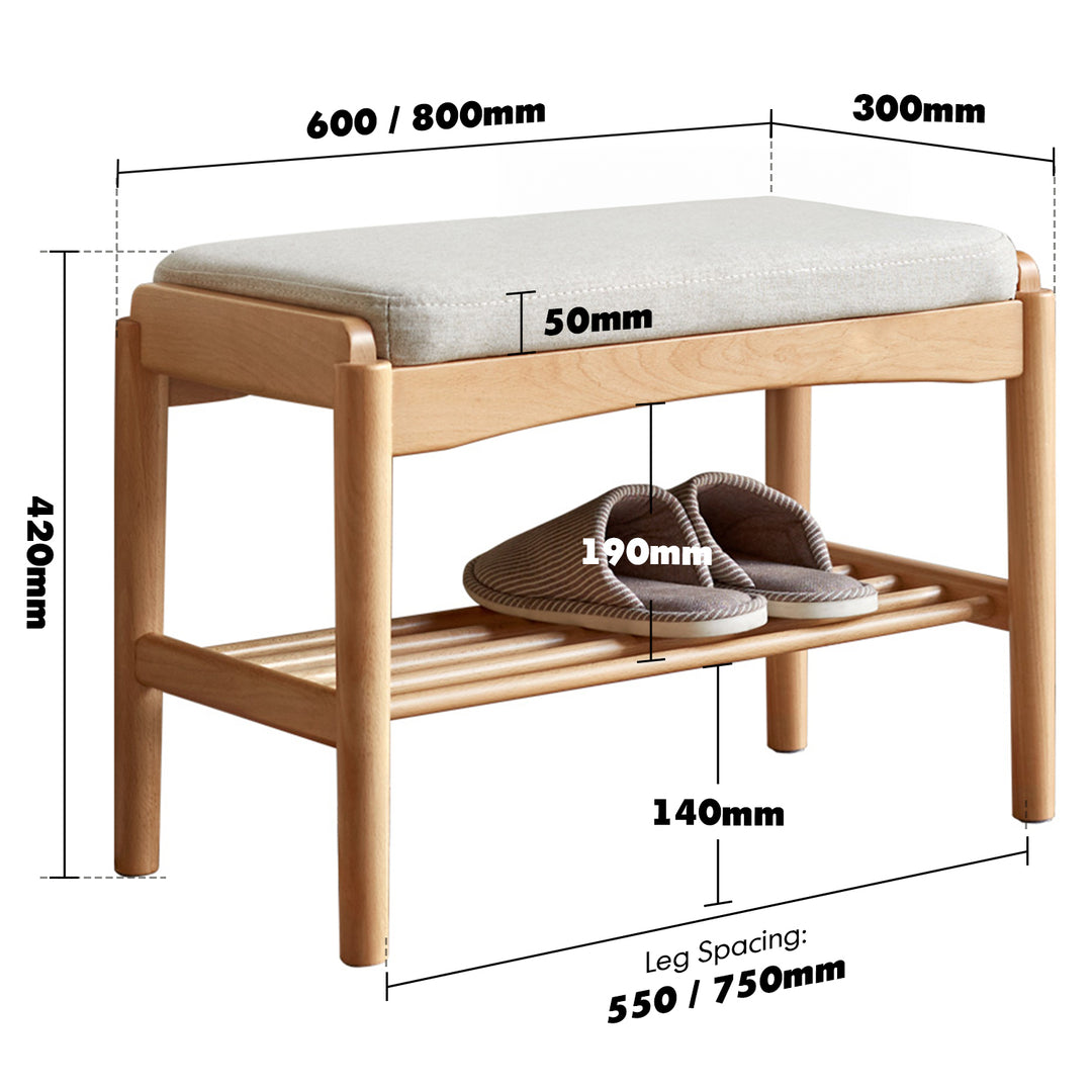 Scandinavian beech wood mixed weave fabric bench step size charts.
