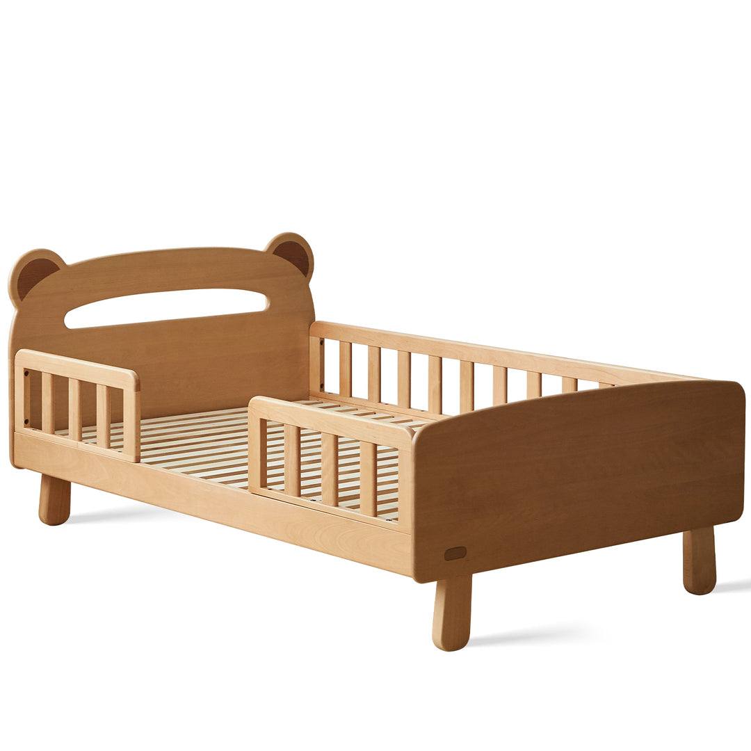 Scandinavian beech wood safety rails kids bed hugsy in white background.