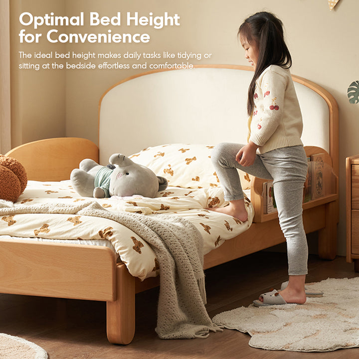 Scandinavian beech wood cat scratch resistant fabric leather kids bed nestle detail 5.