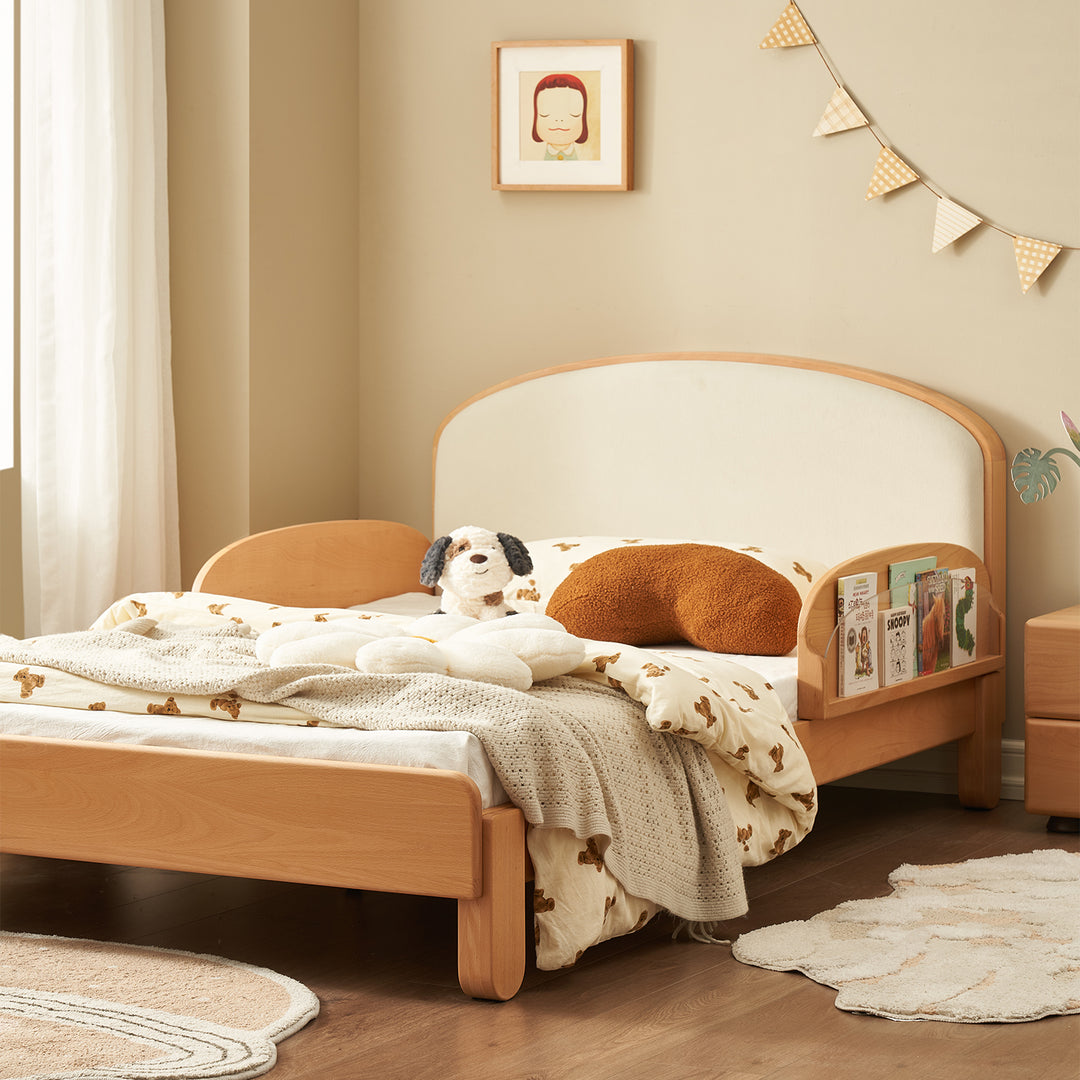 Scandinavian beech wood cat scratch resistant fabric leather kids bed nestle detail 10.