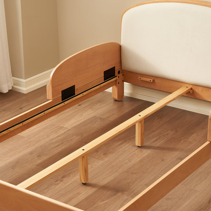 Scandinavian beech wood cat scratch resistant fabric leather kids bed nestle detail 11.