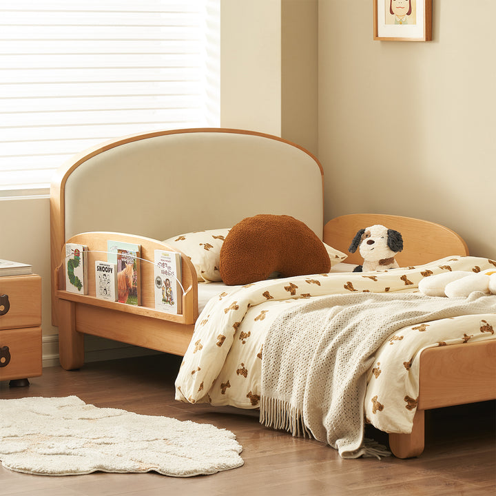 Scandinavian beech wood cat scratch resistant fabric leather kids bed nestle detail 13.