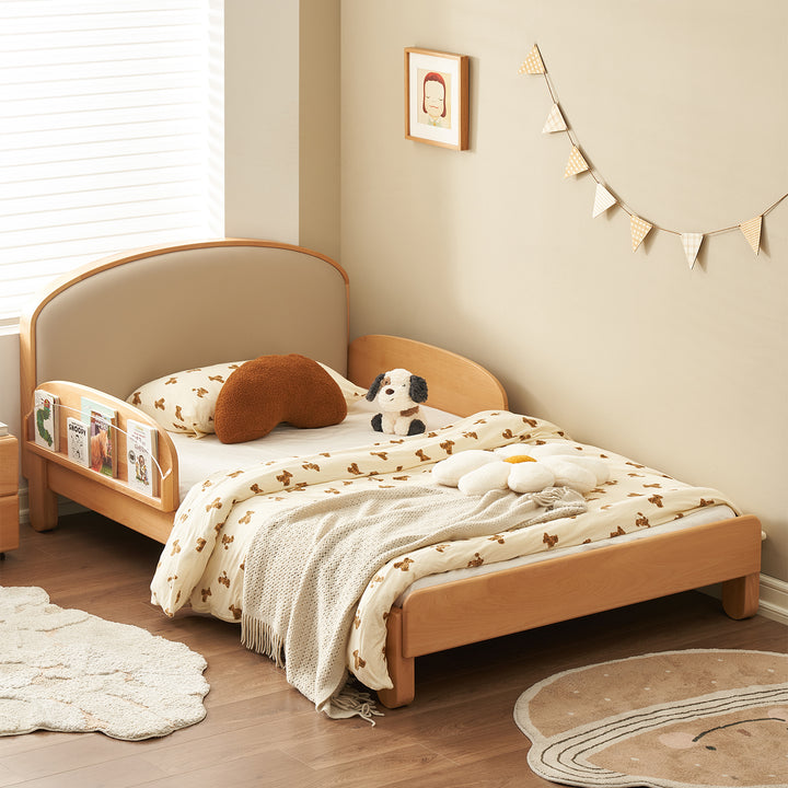 Scandinavian beech wood cat scratch resistant fabric leather kids bed nestle detail 14.