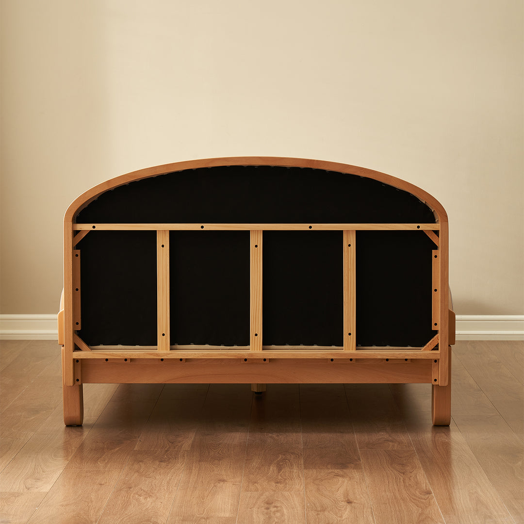 Scandinavian beech wood cat scratch resistant fabric leather kids bed nestle detail 15.