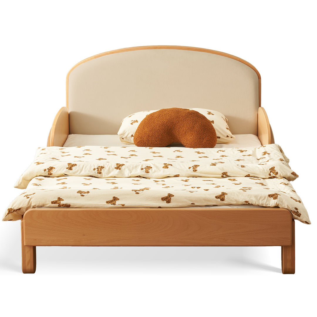 Scandinavian beech wood cat scratch resistant fabric leather kids bed nestle detail 16.