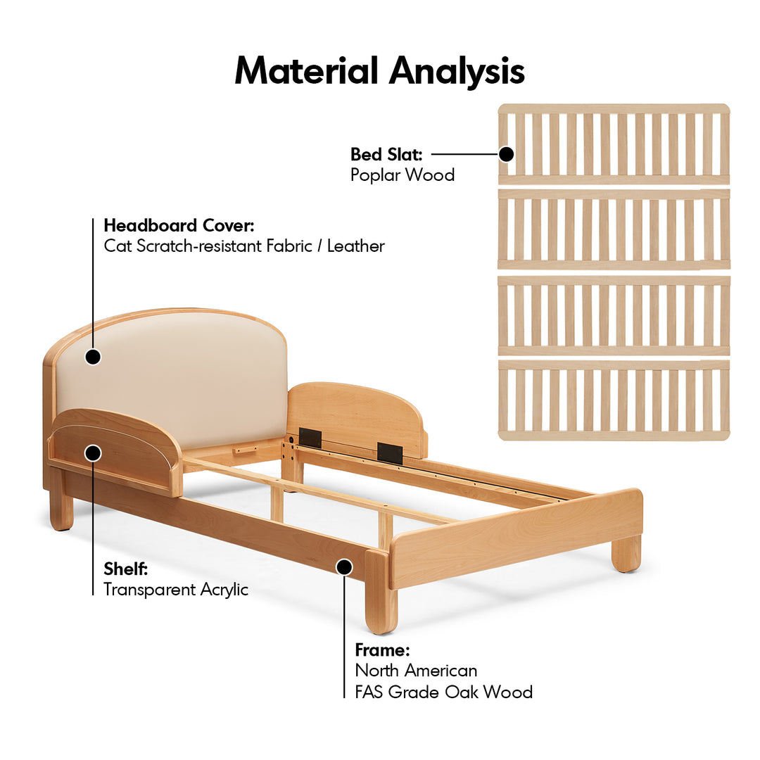 Scandinavian beech wood cat scratch resistant fabric leather kids bed nestle detail 9.