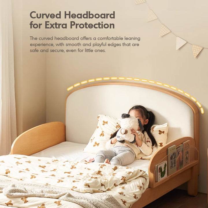 Scandinavian beech wood cat scratch resistant fabric leather kids bed nestle with context.