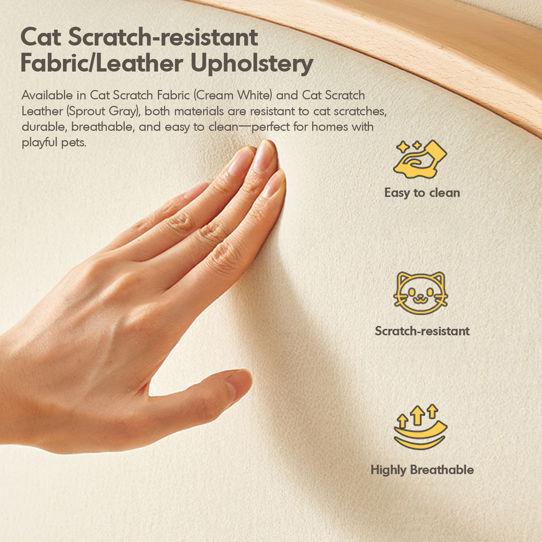 Scandinavian beech wood cat scratch resistant fabric leather kids bed nestle in details.