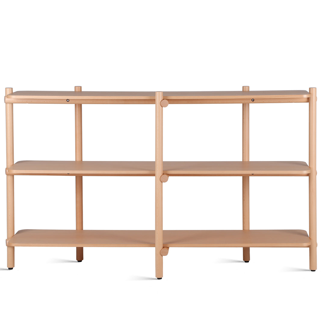 Scandinavian beech wood side display shelf hilda in white background.