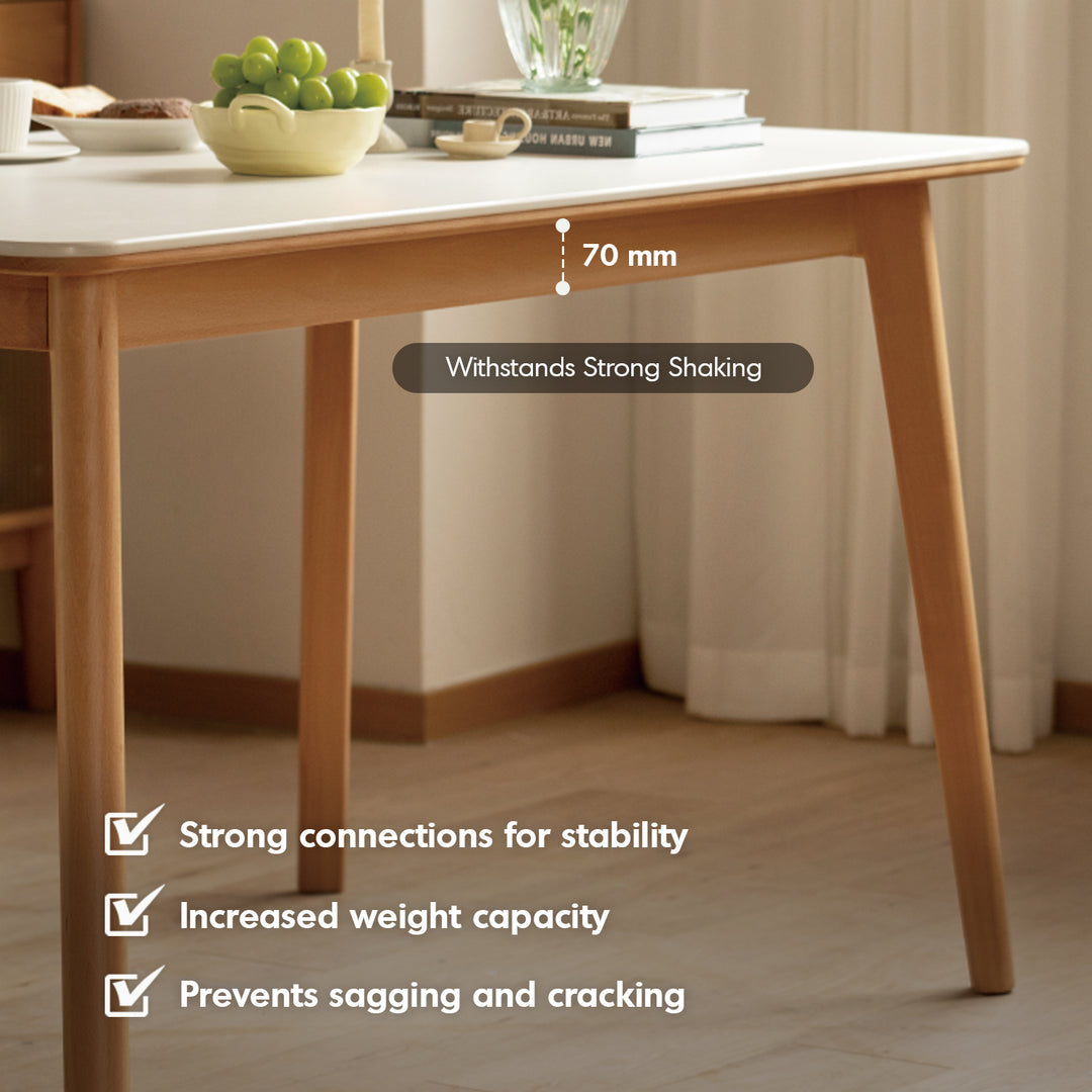 Scandinavian beech wood sintered stone dining table luna layered structure.
