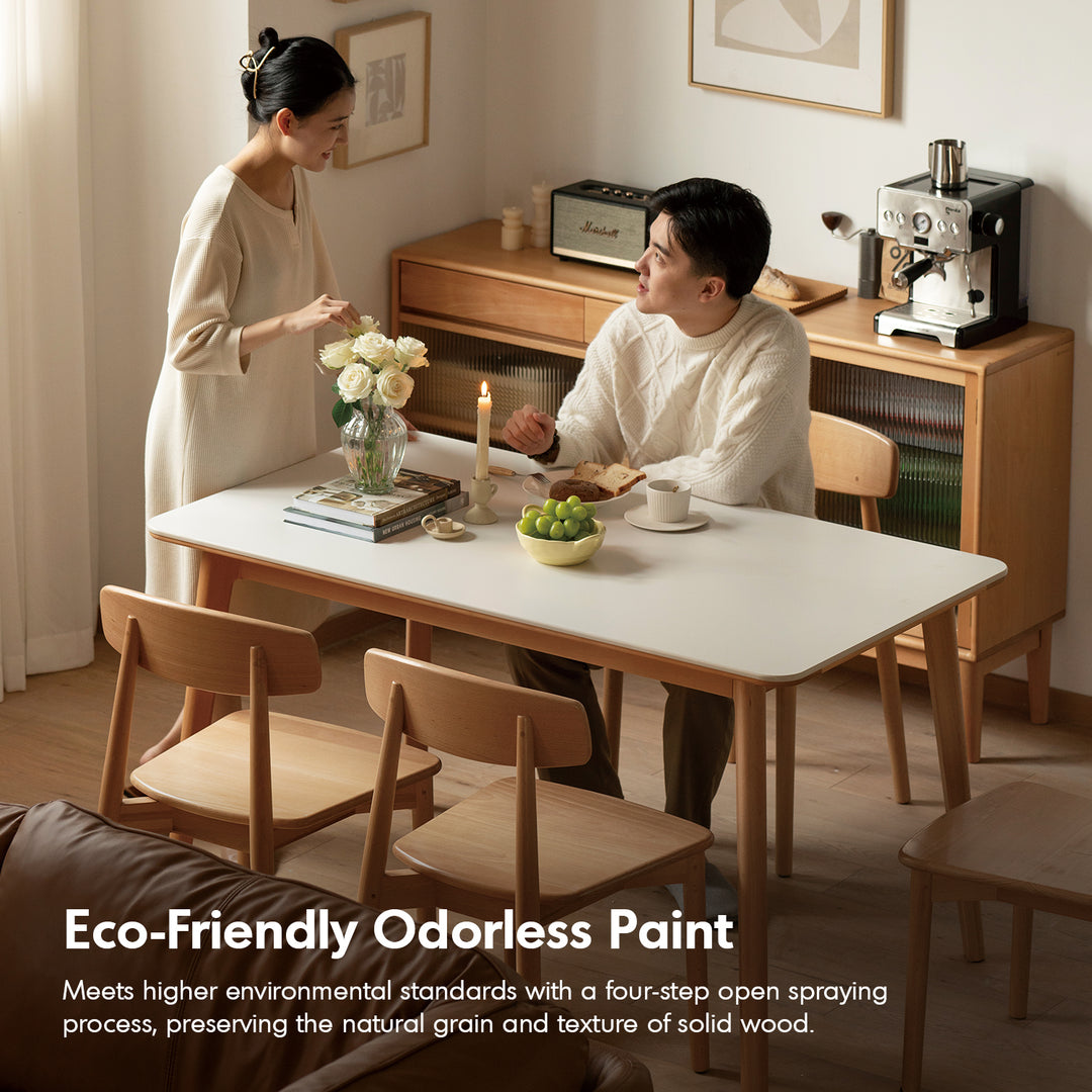 Scandinavian beech wood sintered stone dining table luna detail 3.