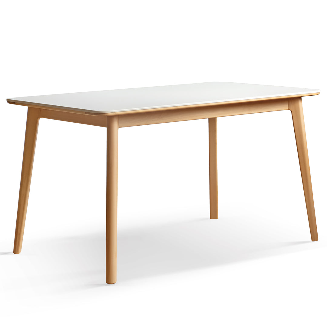 Scandinavian beech wood sintered stone dining table luna in white background.