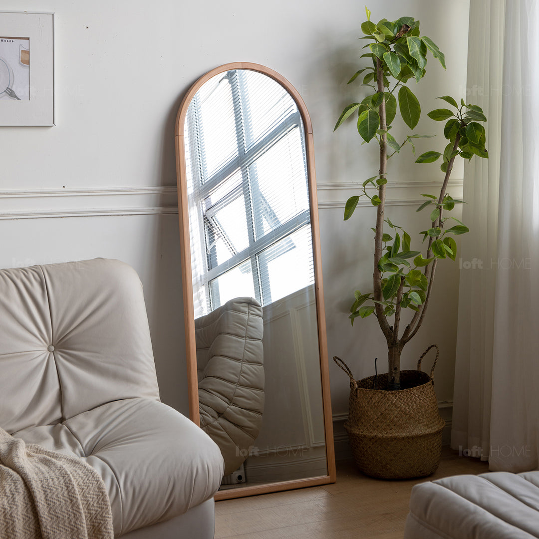 Scandinavian beech wood wall hanging dressing mirror glimmer with context.