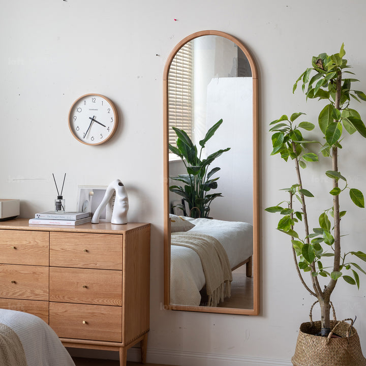 Scandinavian beech wood wall hanging dressing mirror glimmer in details.