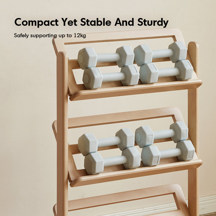 Scandinavian birch wood shoe shelf lina in still life.