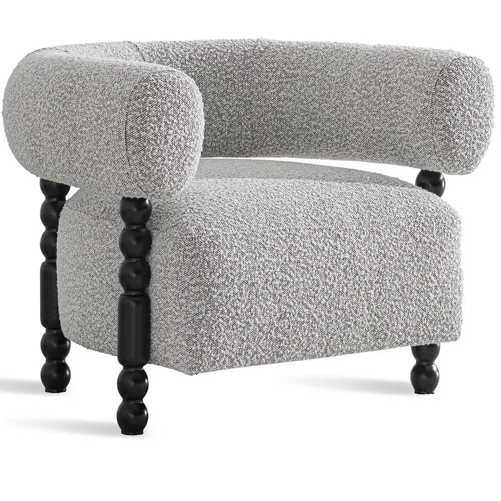 Japandi boucle fabric 1 seater sofa amarah in white background.