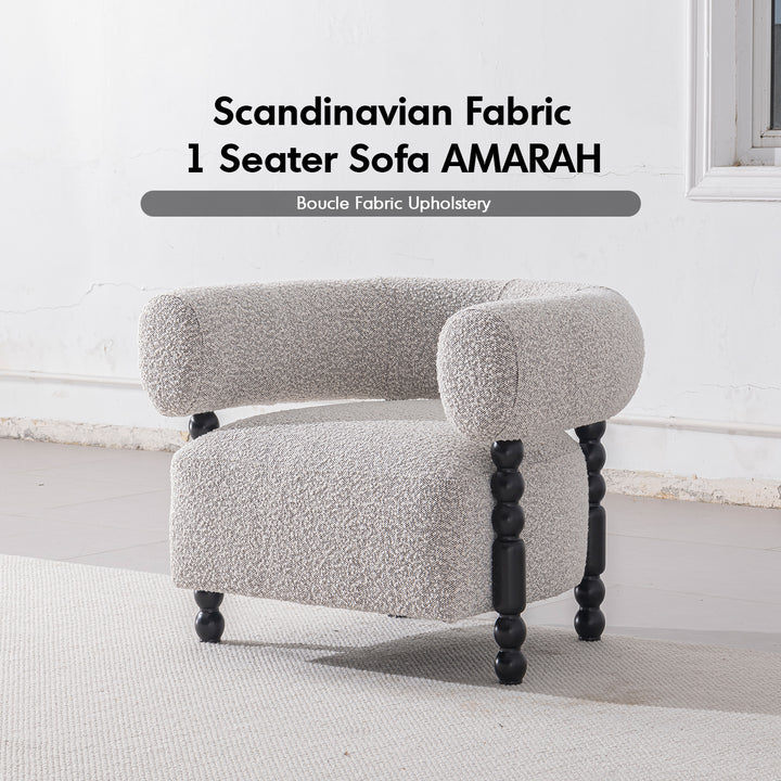 Japandi boucle fabric 1 seater sofa amarah material variants.