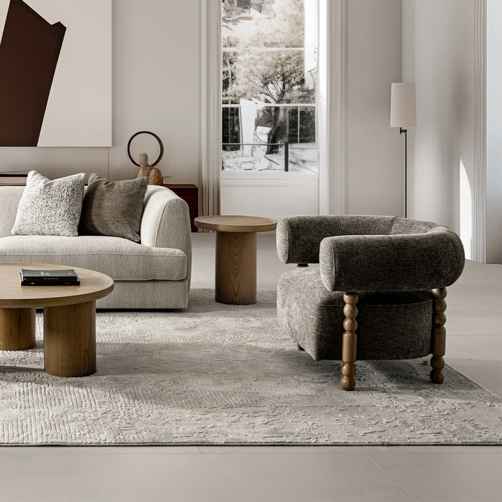 Japandi boucle fabric 1 seater sofa amarah in real life style.