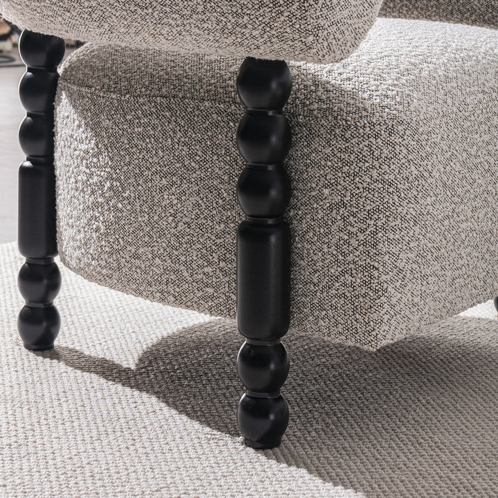Japandi boucle fabric 1 seater sofa amarah in close up details.