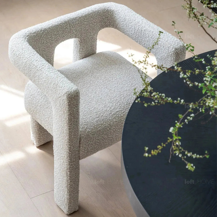 Cream boucle fabric dining chair whim primary product view.