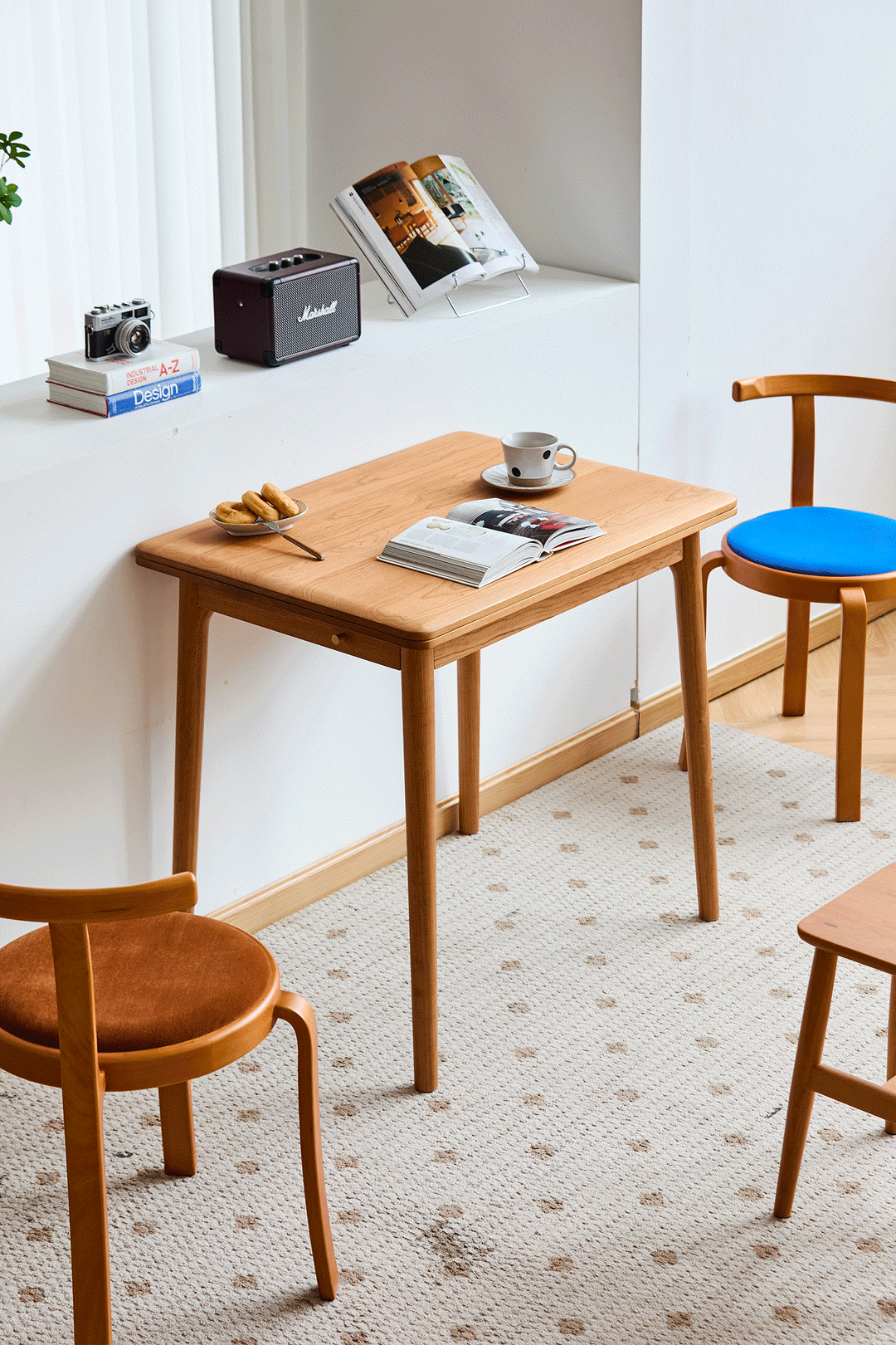 Scandinavian cherry wood dining table forest detail 11.