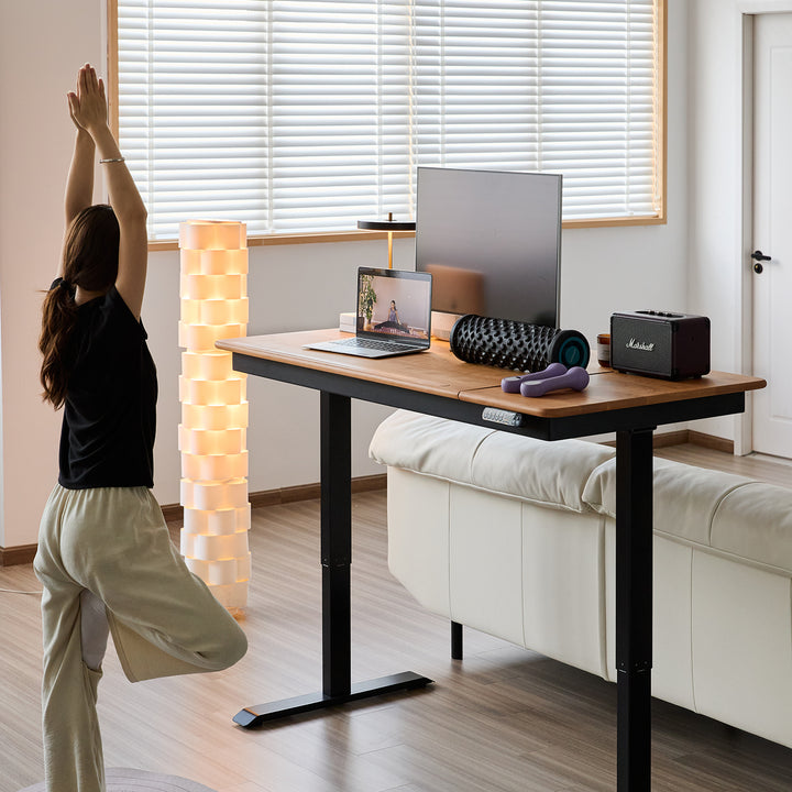 Scandinavian cherry wood electric height adjustable study table kazama detail 2.