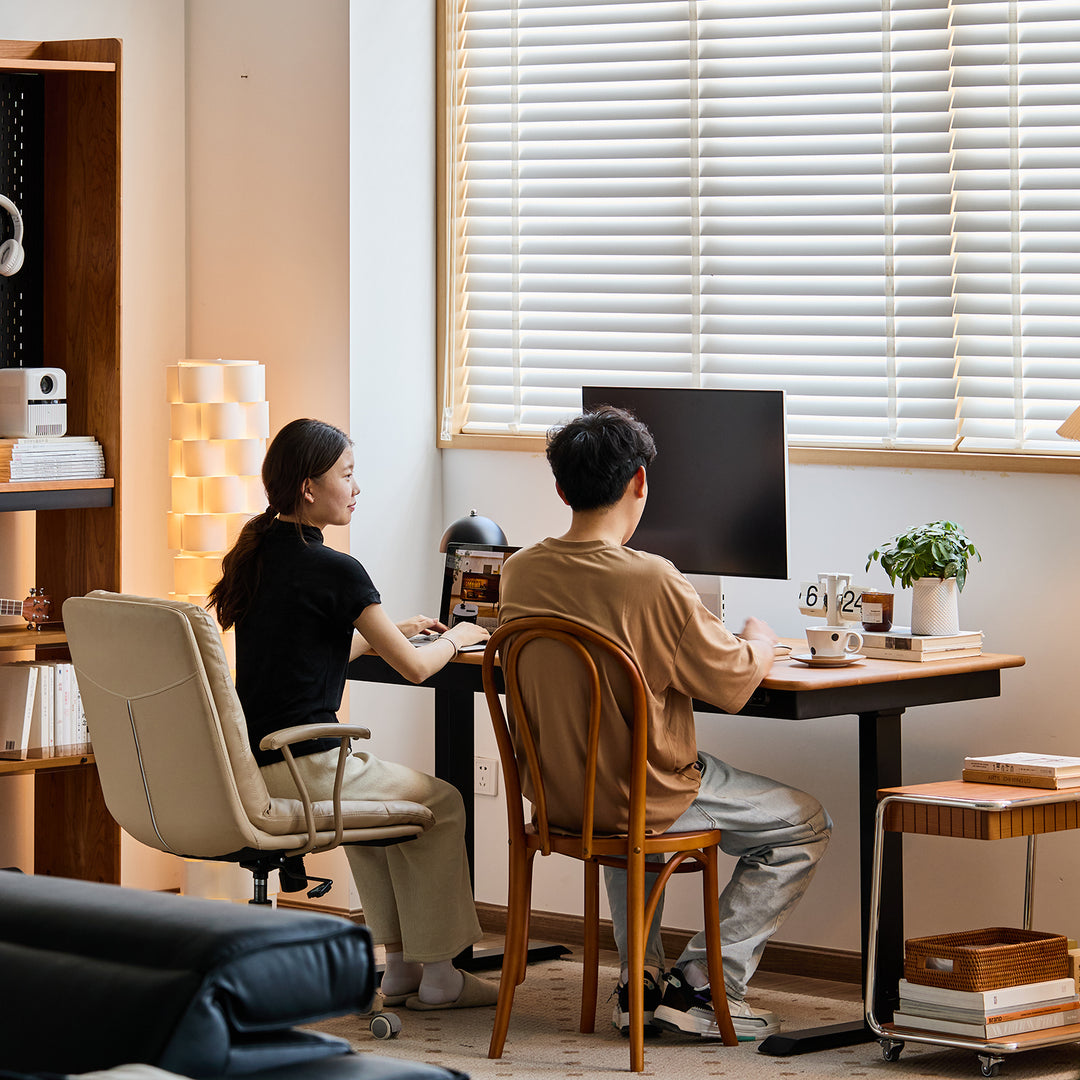 Scandinavian cherry wood electric height adjustable study table kazama detail 3.