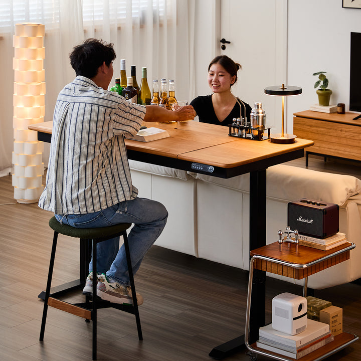 Scandinavian cherry wood electric height adjustable study table kazama detail 4.