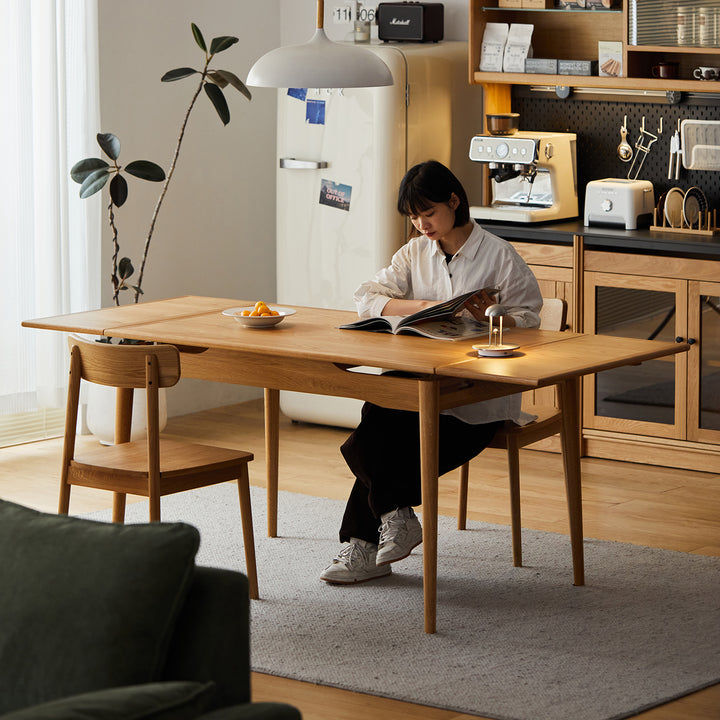 Scandinavian cherry wood extendable dining table mcgee material variants.